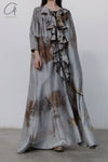 MUTEDANCE pile flower real silk dress md22FW50 gray green PM48